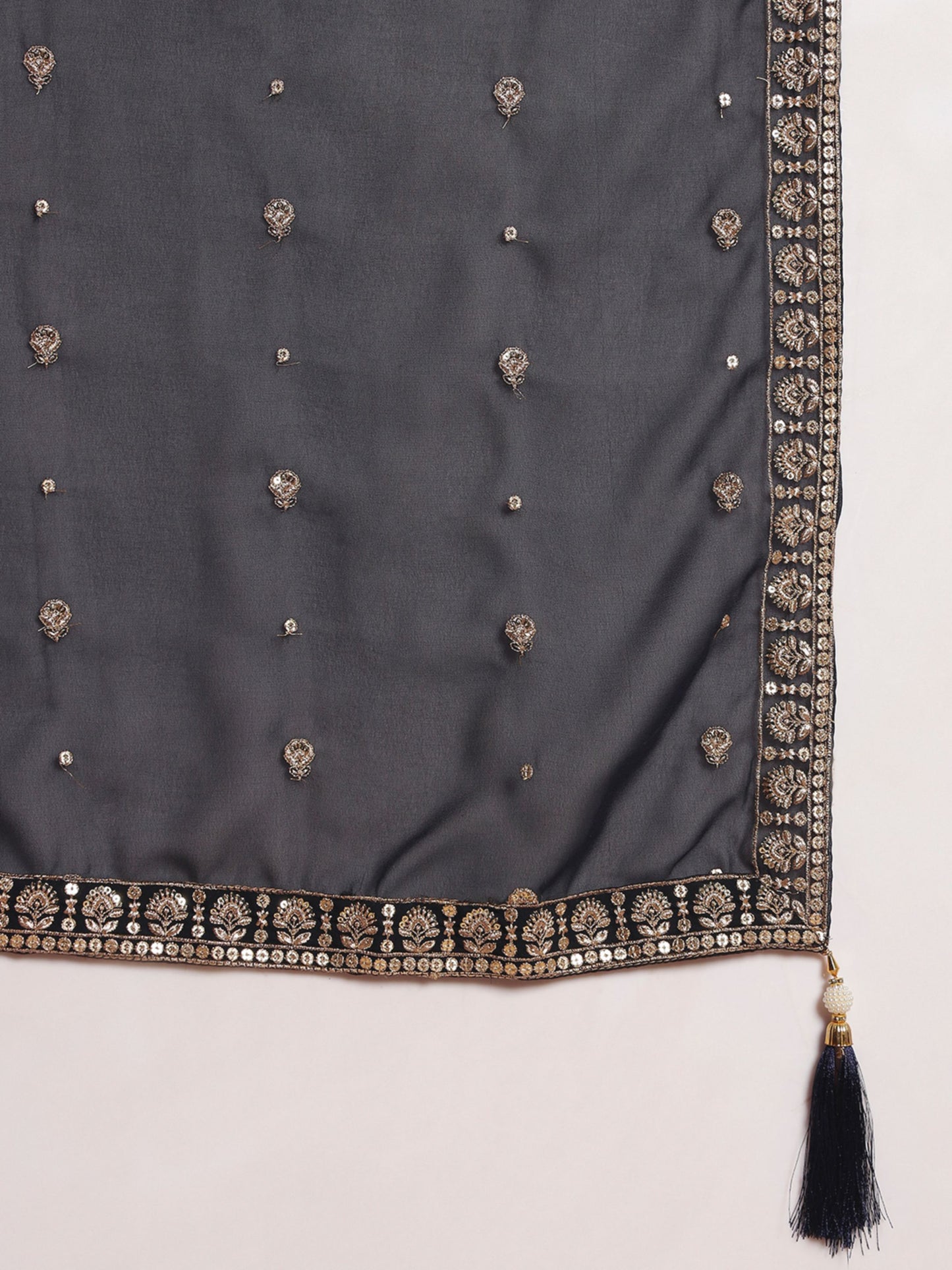 Navy Blue Embroidered Georgette Women's Kurta and Palazzo Set