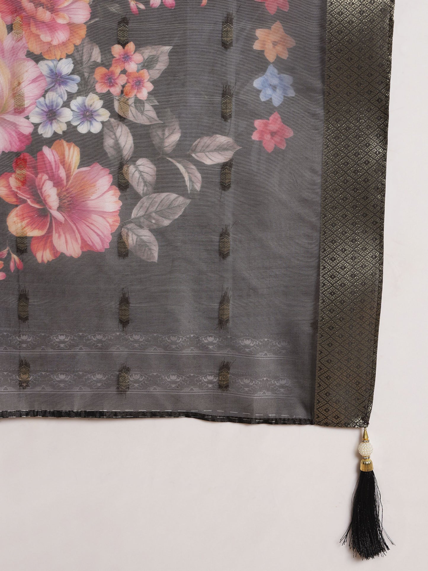 Black Embroidered Silk Women's Kurta, Pyjama & Dupatta Set