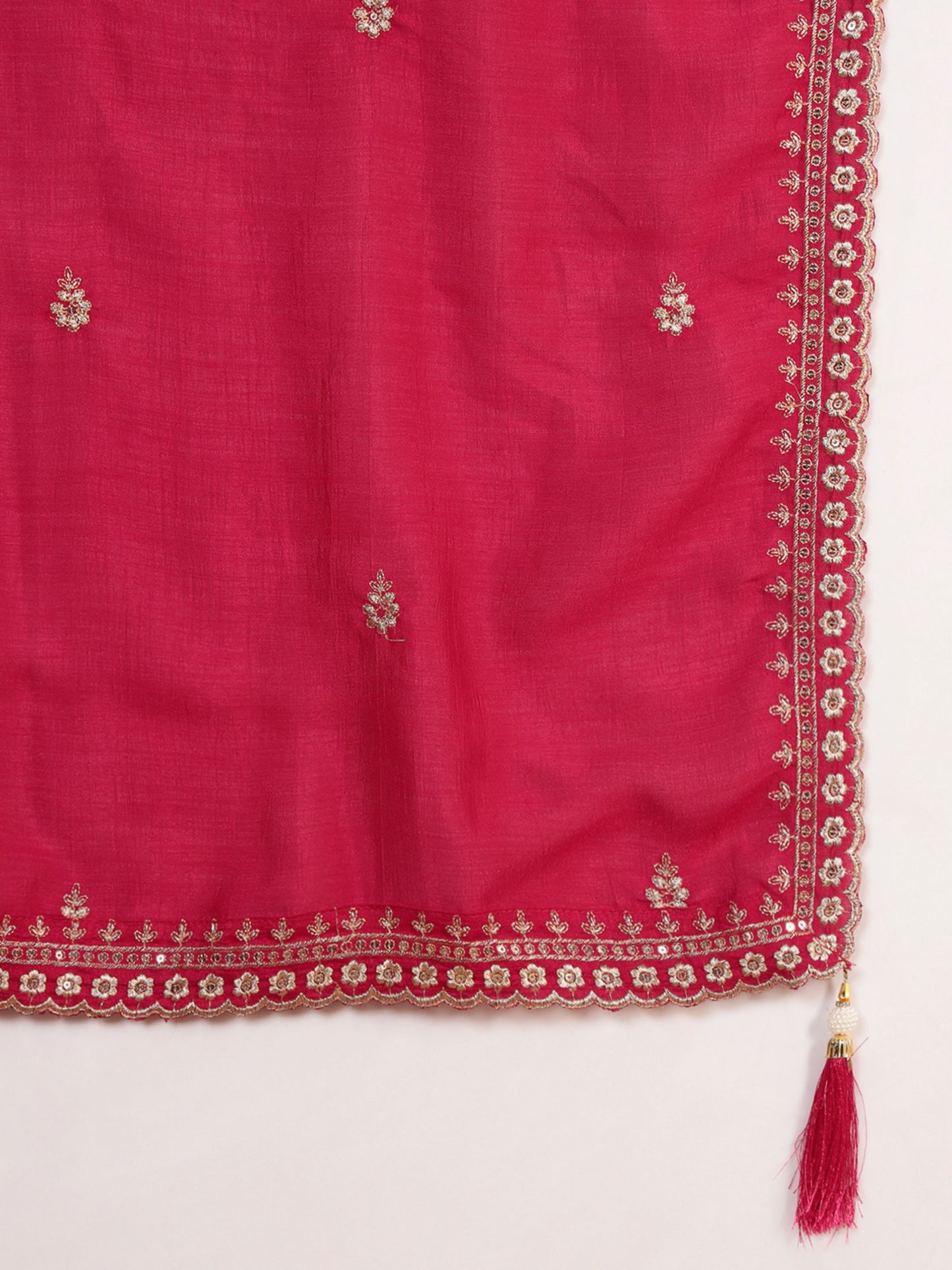 Crimson Pink Embroidered Silk Women's Kurta, Pyjama & Dupatta Set