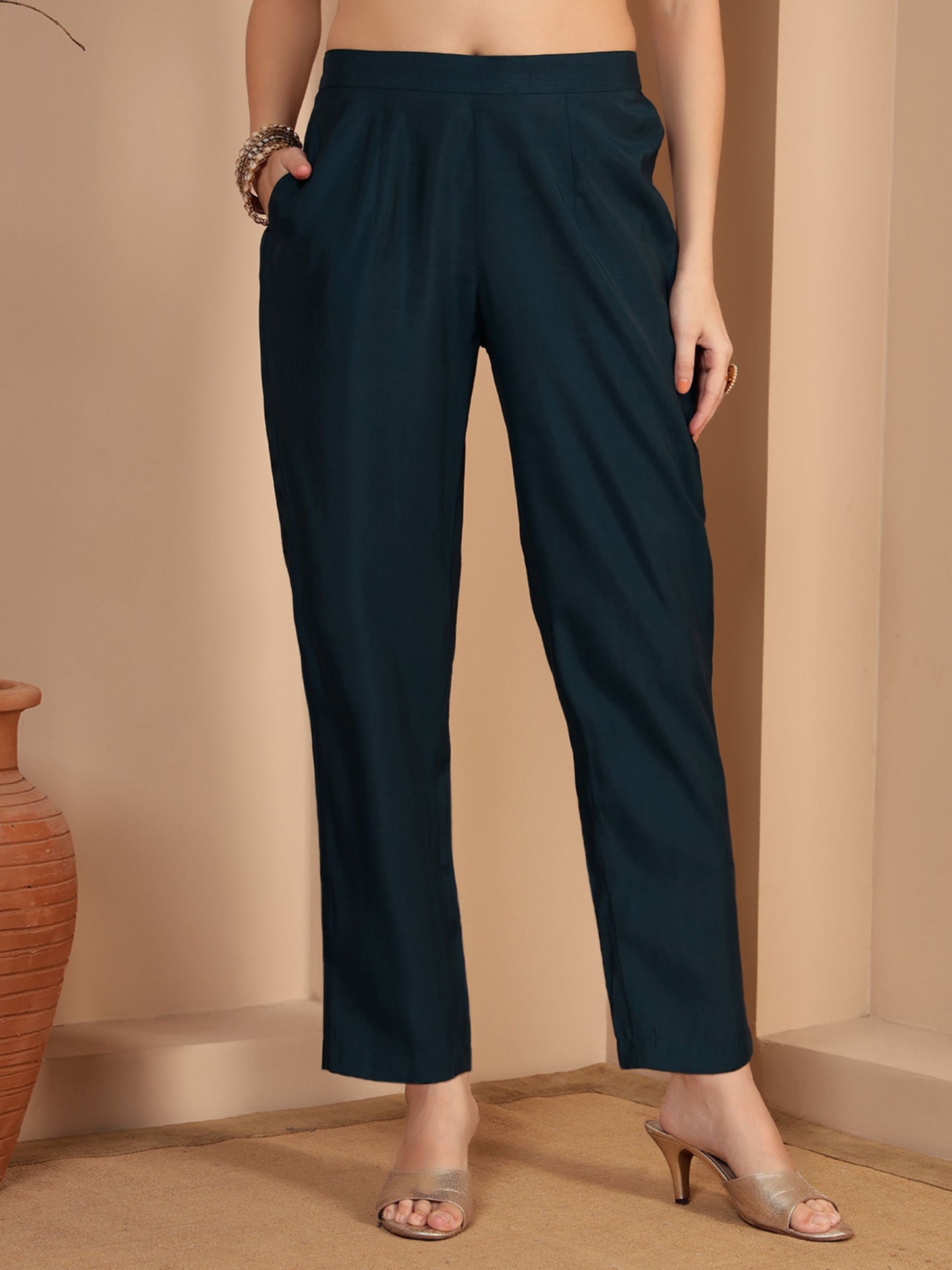 Purssian Blue Embroidered Silk Women's Kurta, Pyjama & Dupatta Set