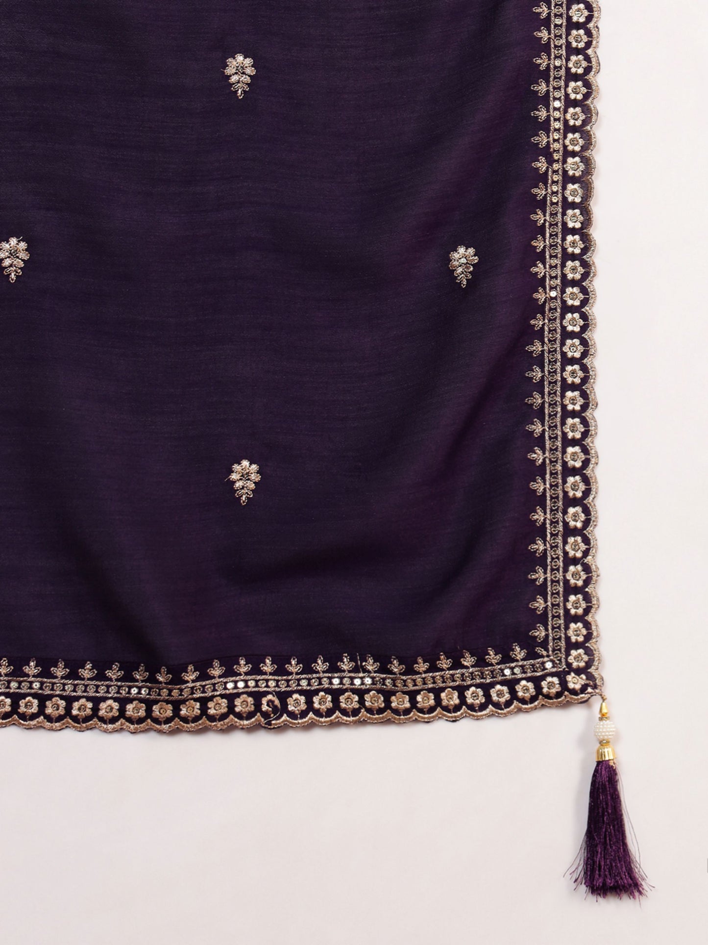 Dark Purple Embroidered Silk Women's Kurta, Pyjama & Dupatta Set