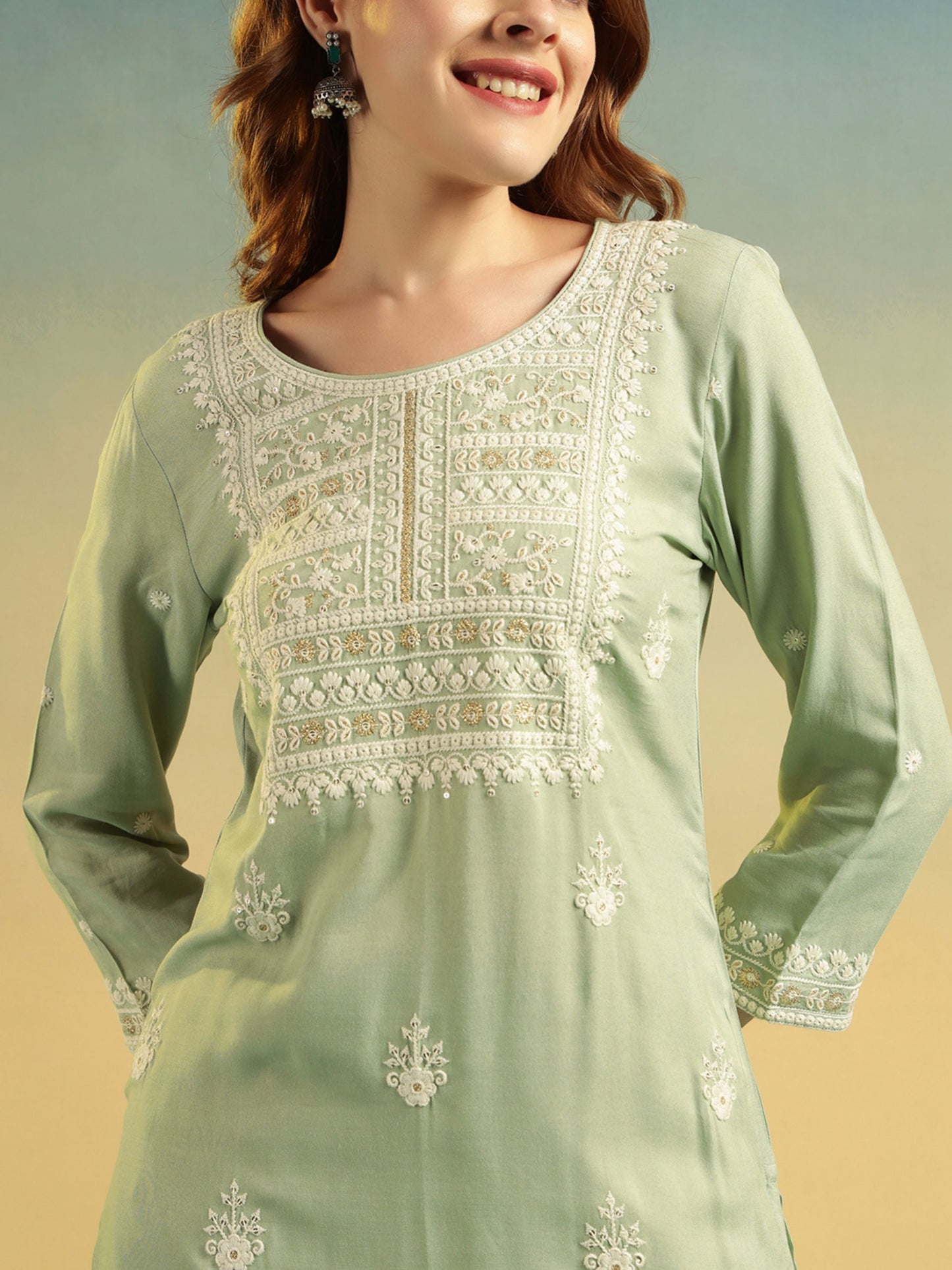 Pista Embroidered Rayon Women's Kurta and Palazzo Set