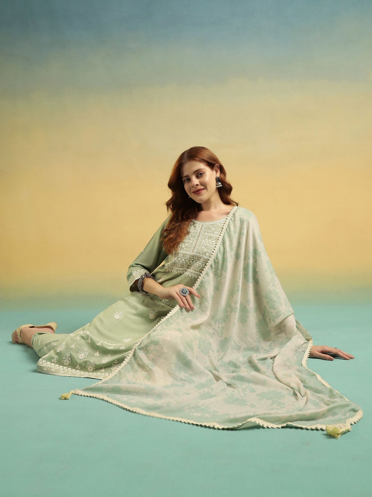 Pista Embroidered Rayon Women's Kurta and Palazzo Set