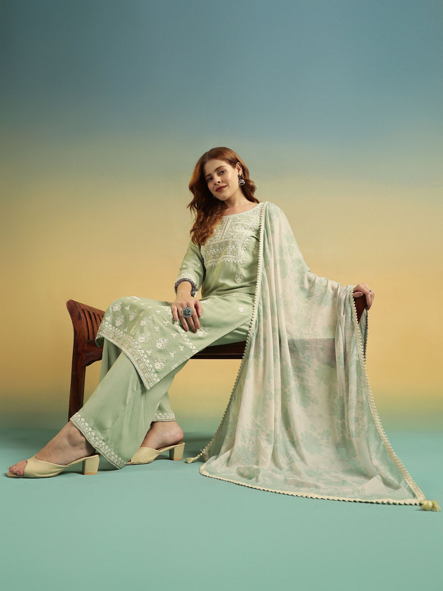 Pista Embroidered Rayon Women's Kurta and Palazzo Set