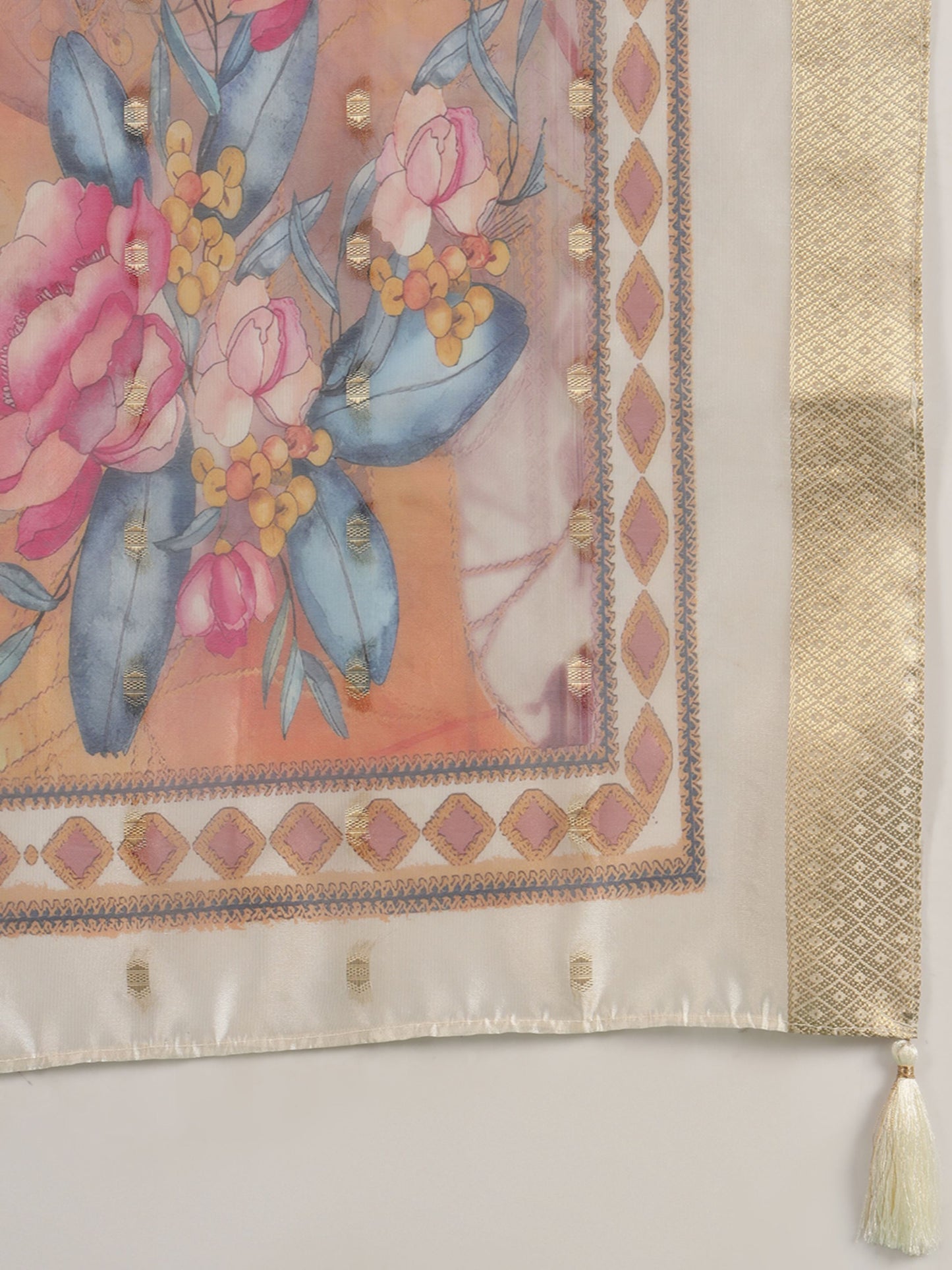 Pearl Cream Embroidered Silk Women's Kurta, Pyjama & Dupatta Set