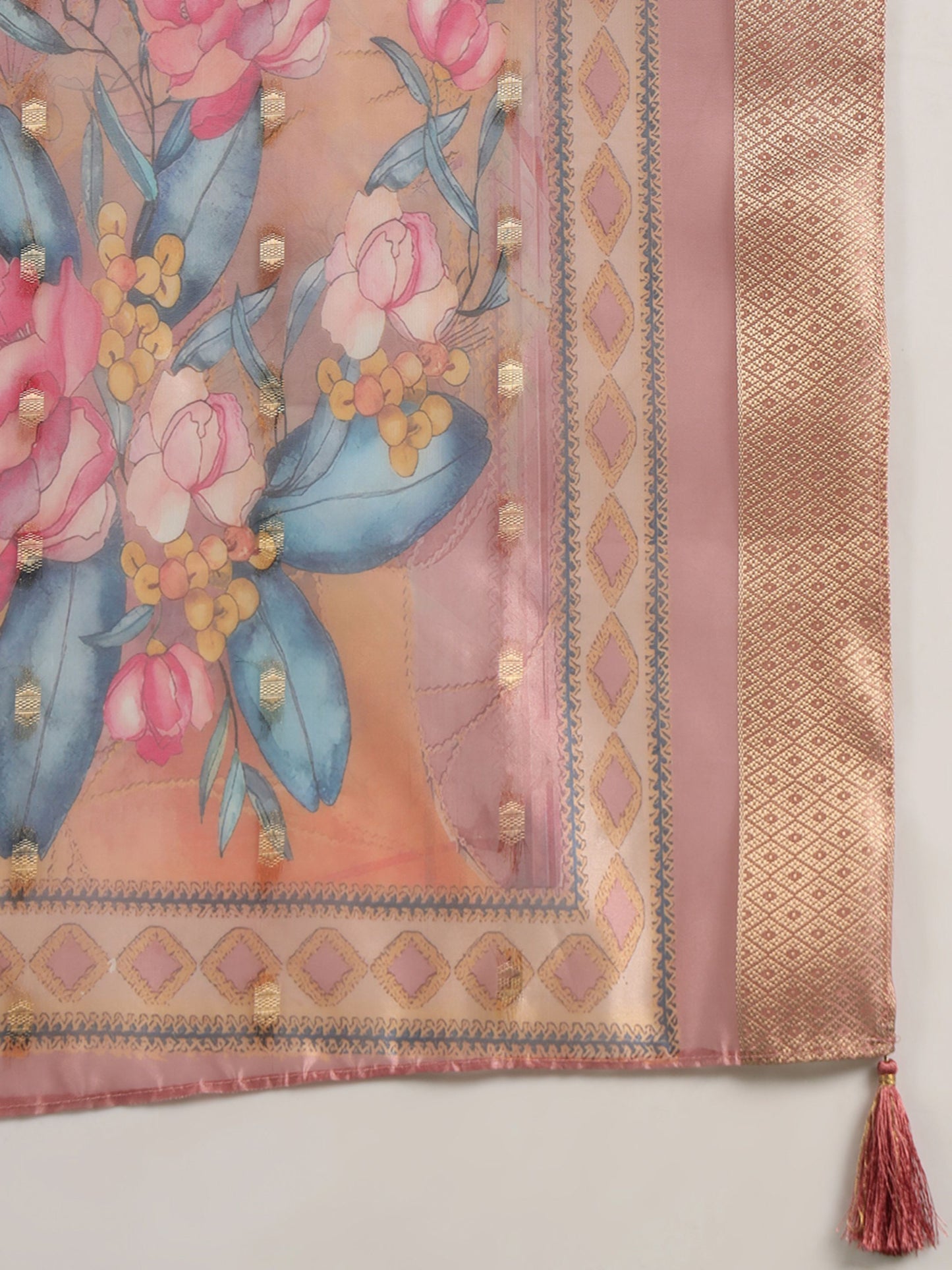 Peach Embroidered Silk Women's Kurta, Pyjama & Dupatta Set
