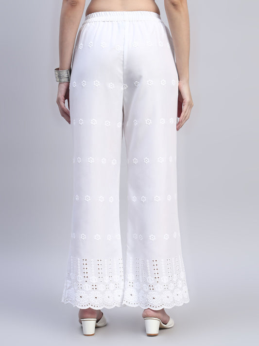 White Chikankari Cotton blend Women's Palazzo