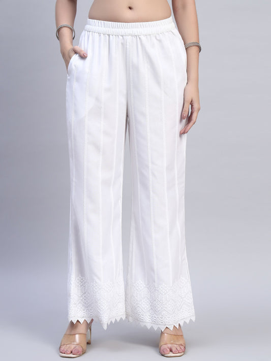 White Chikankari Cotton blend Women's Palazzo