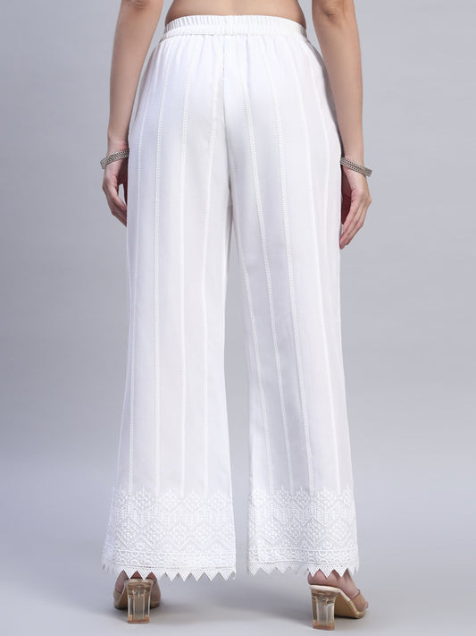White Chikankari Cotton blend Women's Palazzo