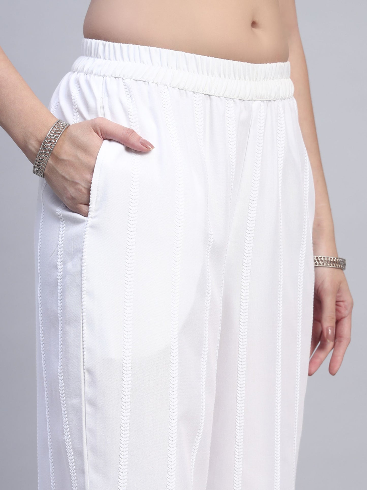 White Chikankari Cotton blend Women's Palazzo