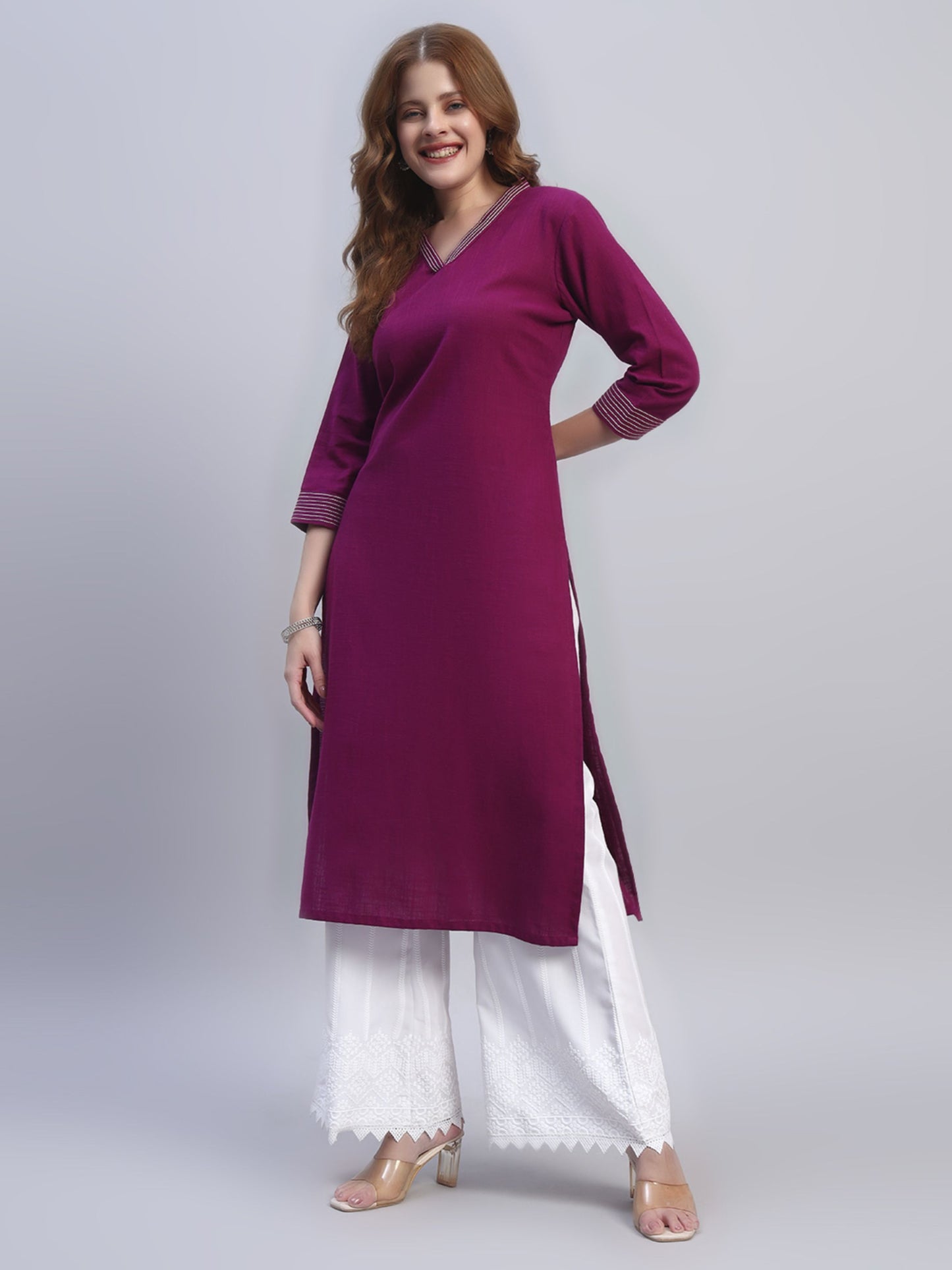 White Chikankari Cotton blend Women's Palazzo
