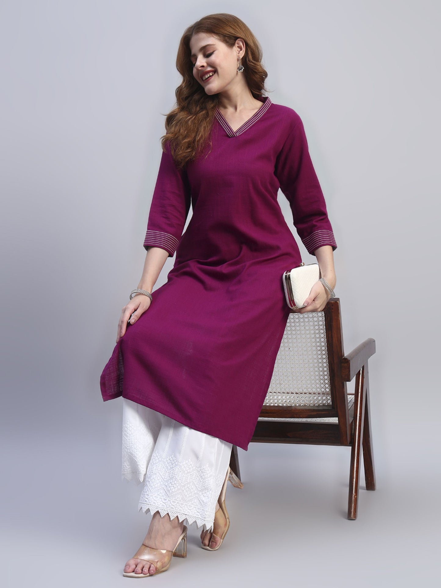 White Chikankari Cotton blend Women's Palazzo