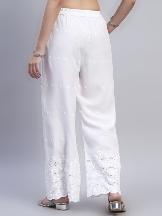 White Chikankari Cotton blend Women's Palazzo