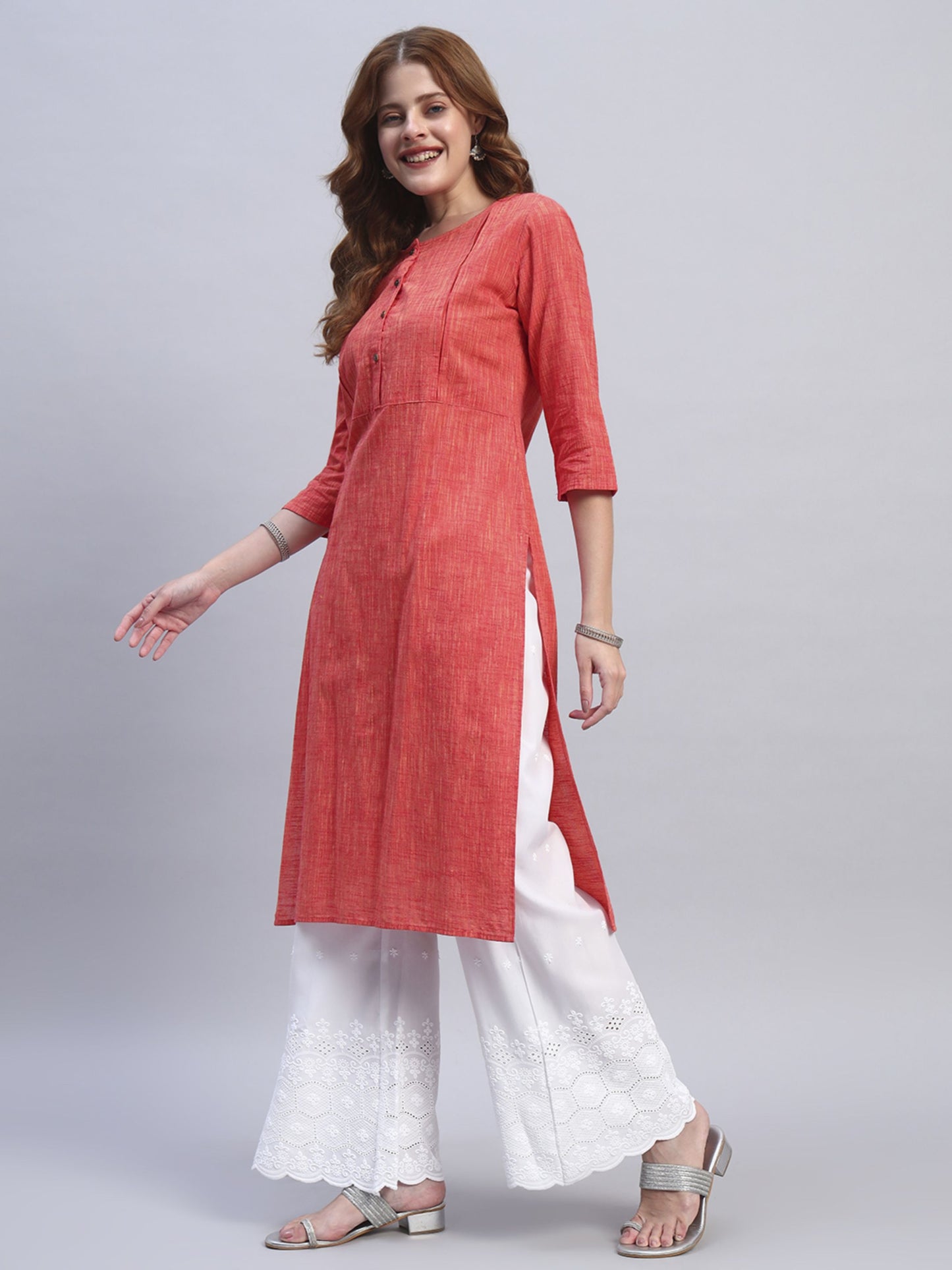 White Chikankari Cotton blend Women's Palazzo