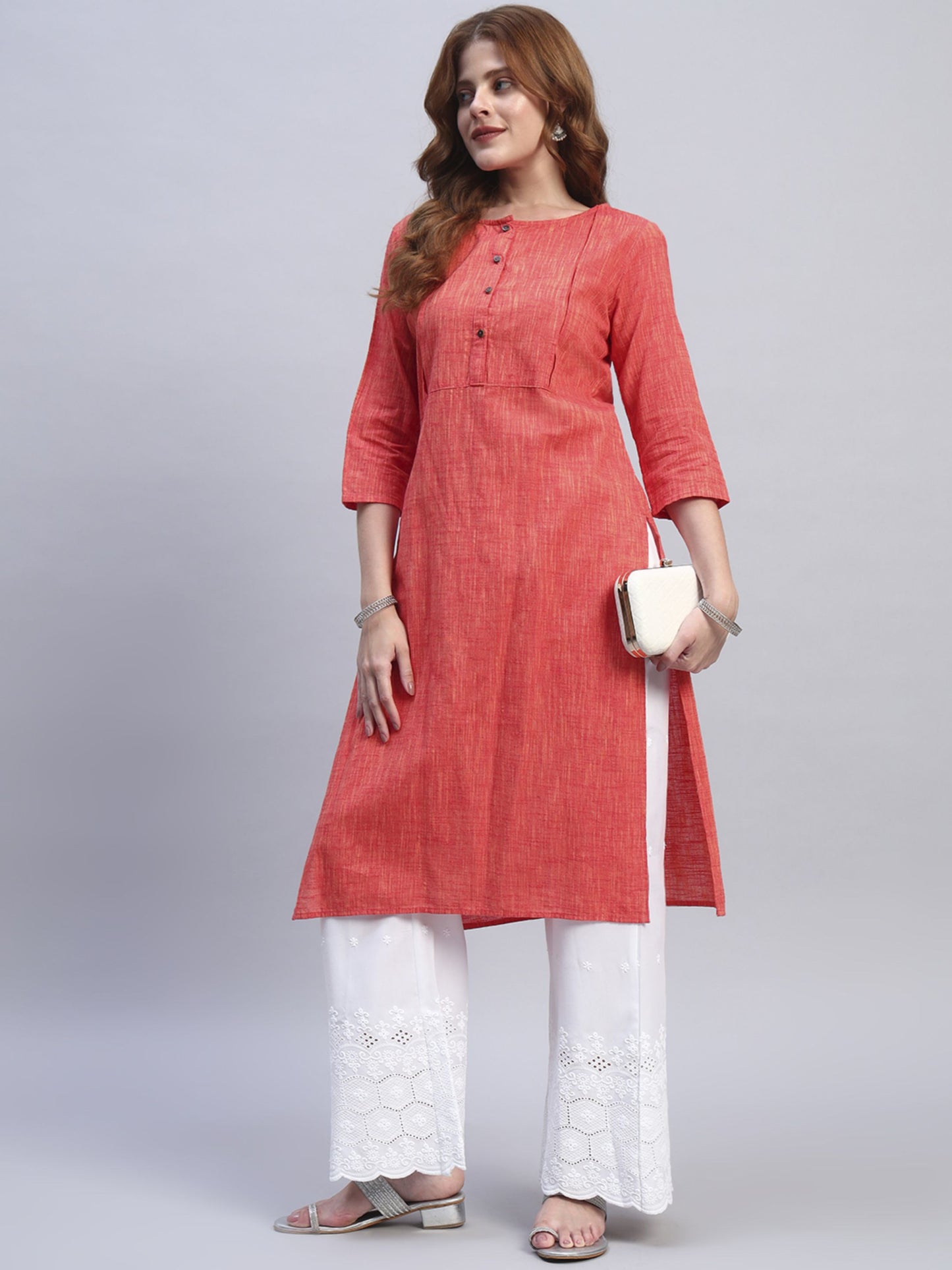 White Chikankari Cotton blend Women's Palazzo