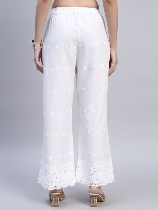 White Chikankari Cotton blend Women's Palazzo