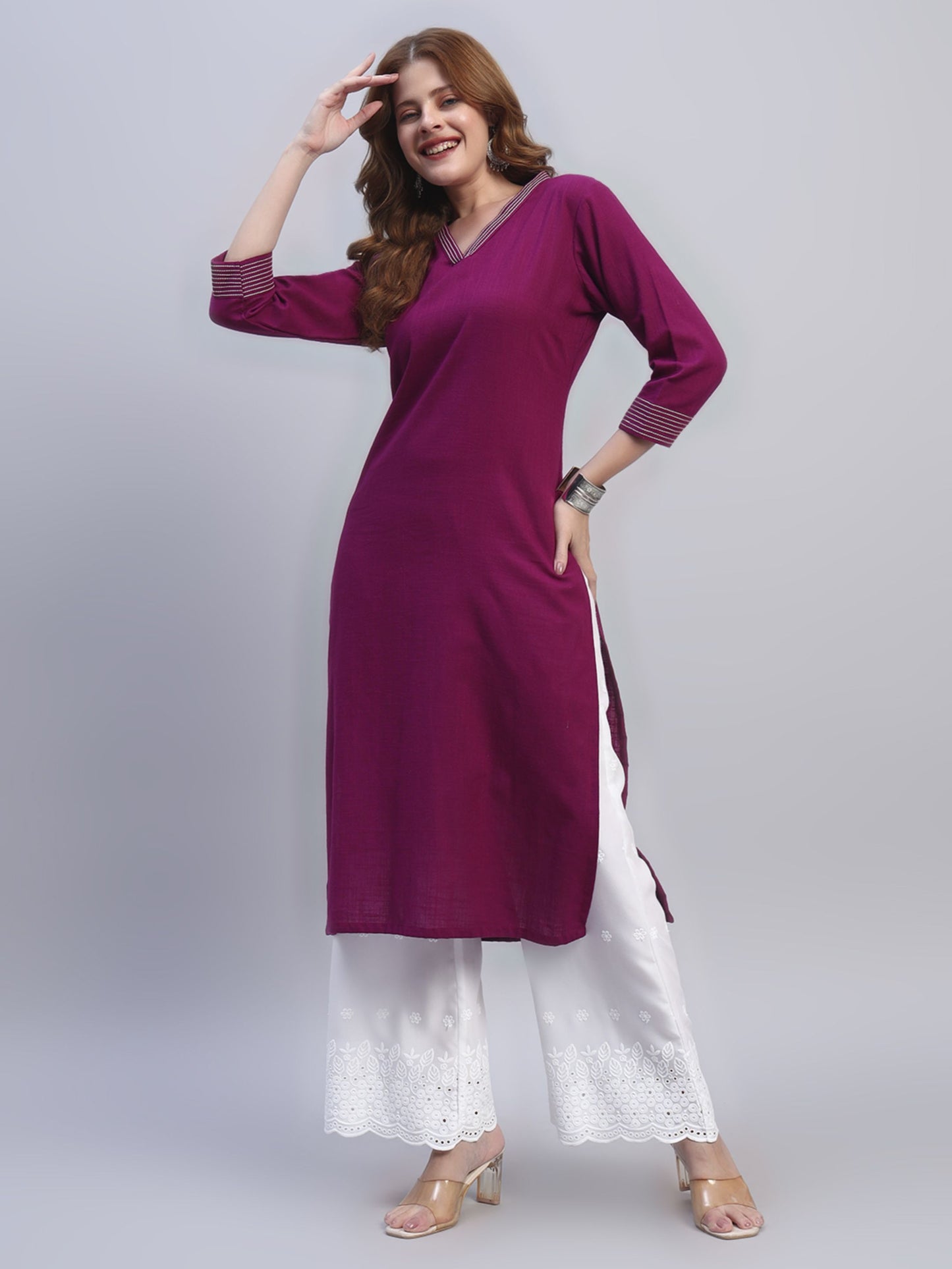 White Chikankari Cotton blend Women's Palazzo