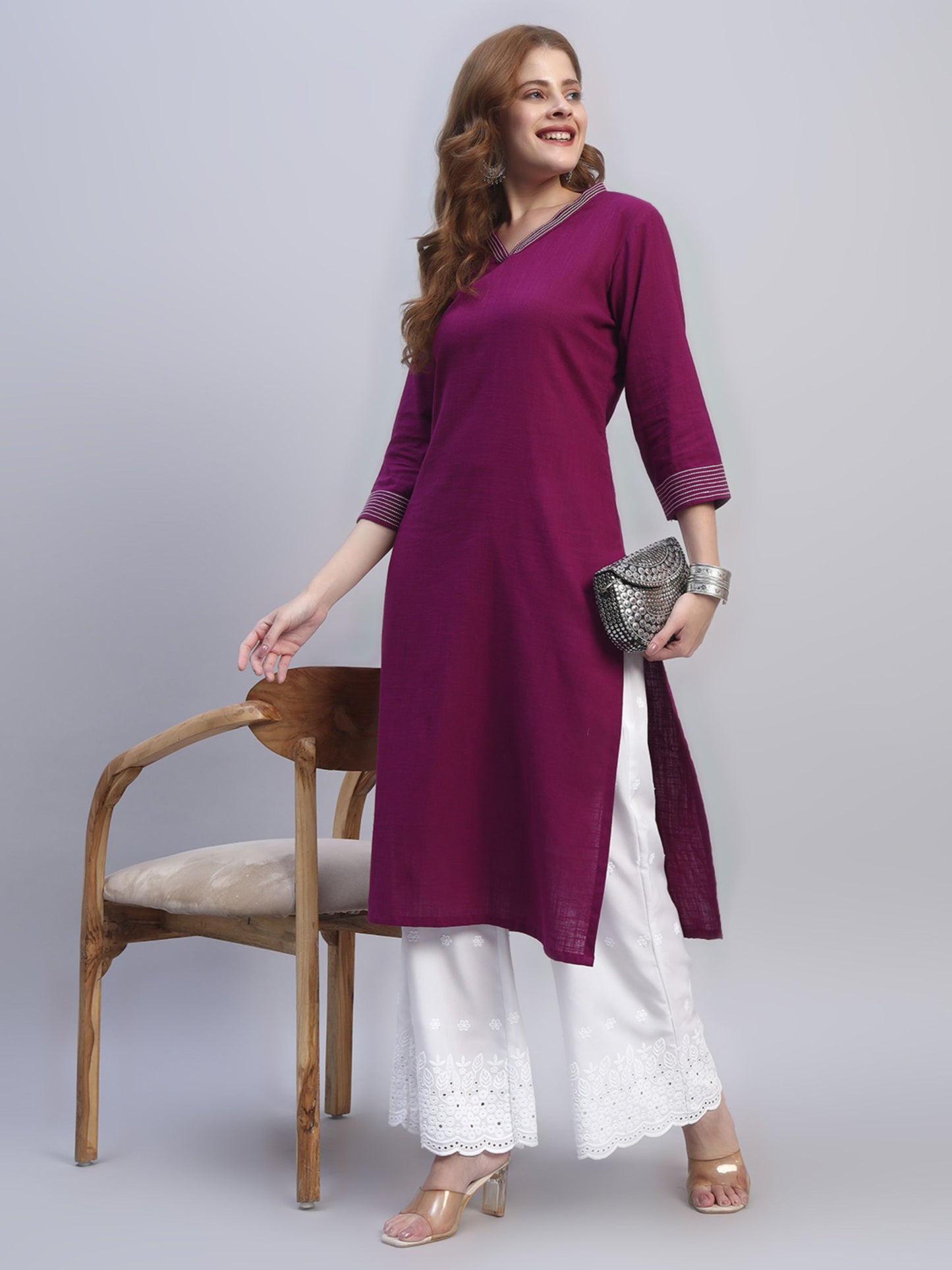 White Chikankari Cotton blend Women's Palazzo