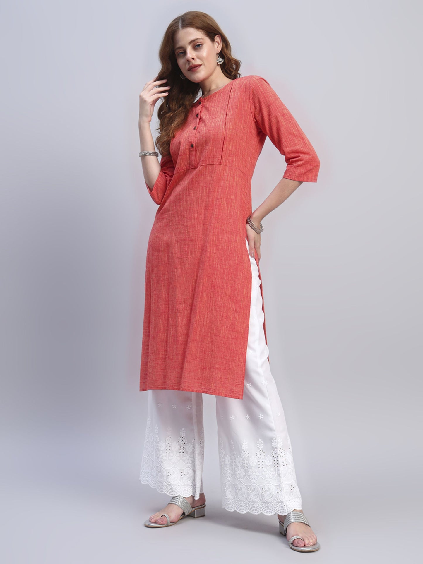 White Chikankari Cotton blend Women's Palazzo
