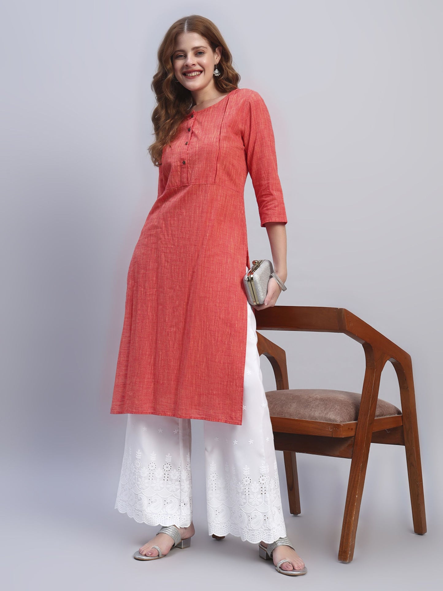 White Chikankari Cotton blend Women's Palazzo