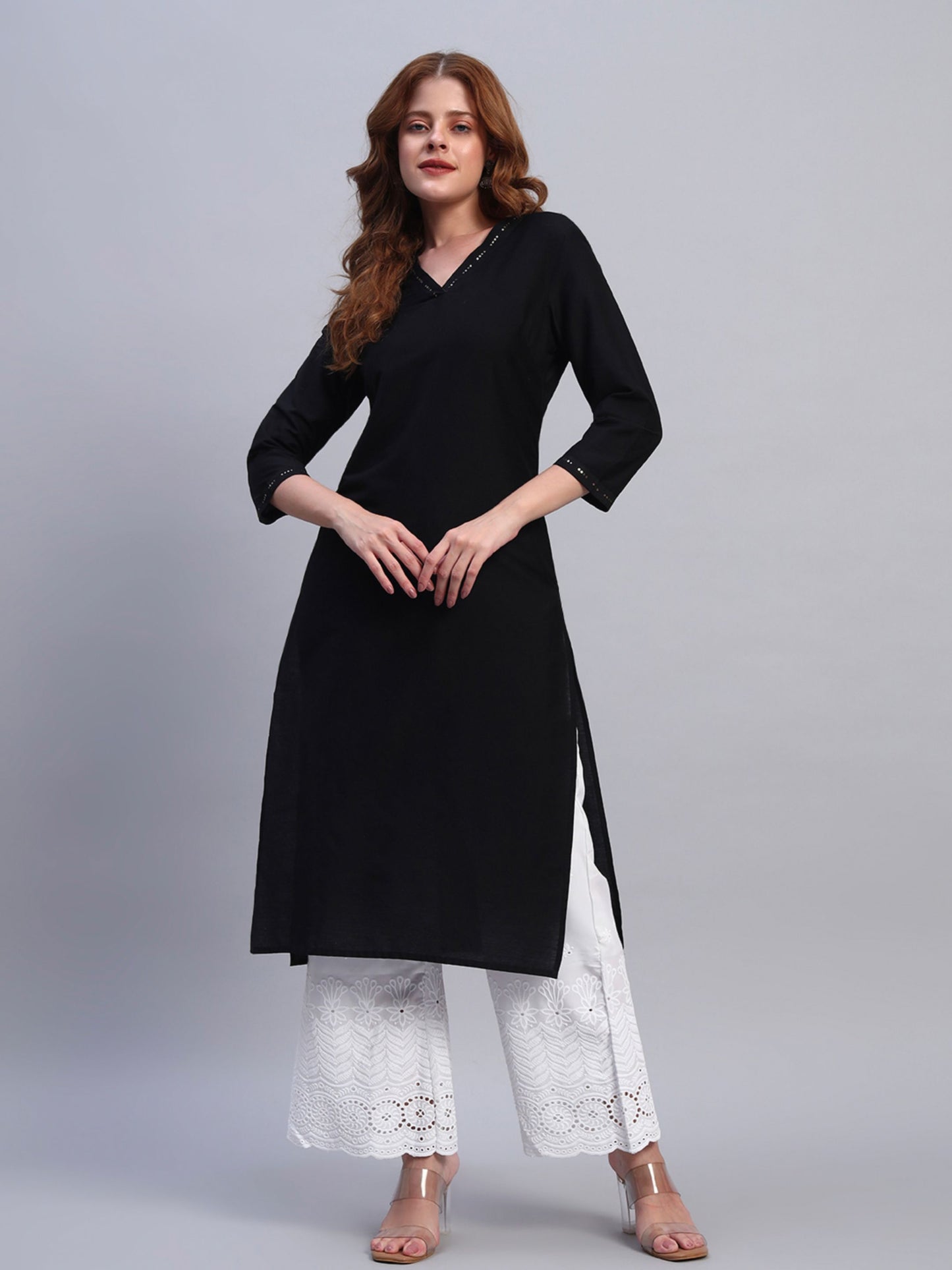 White Chikankari Cotton blend Women's Palazzo