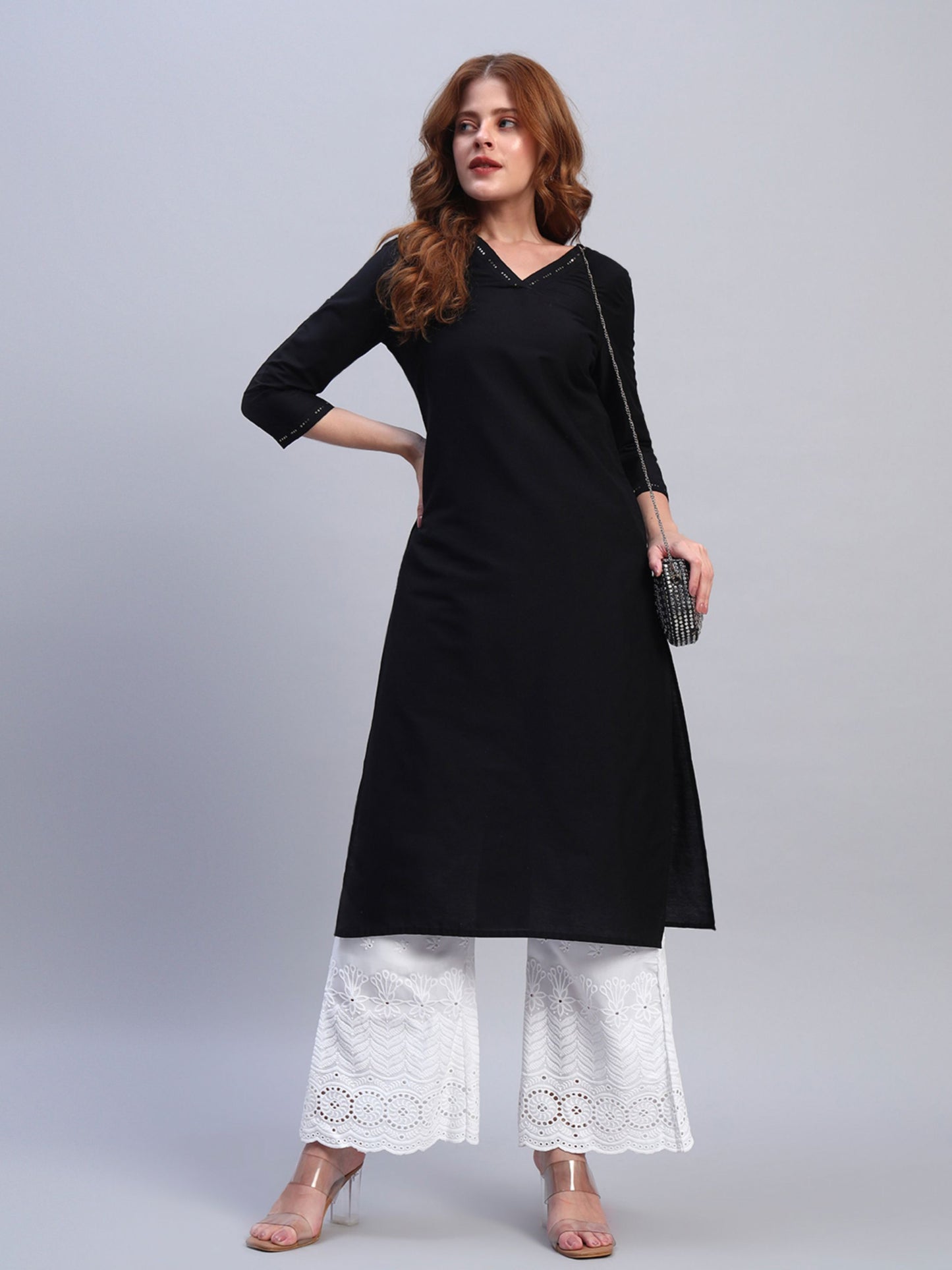 White Chikankari Cotton blend Women's Palazzo