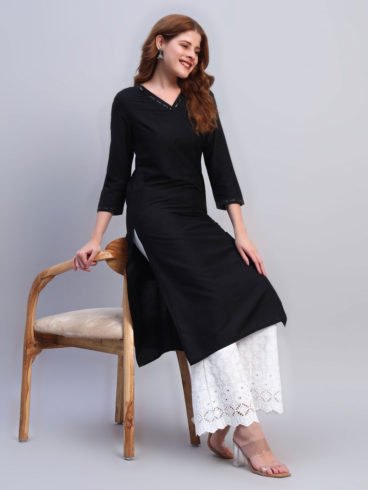 White Chikankari Cotton blend Women's Palazzo