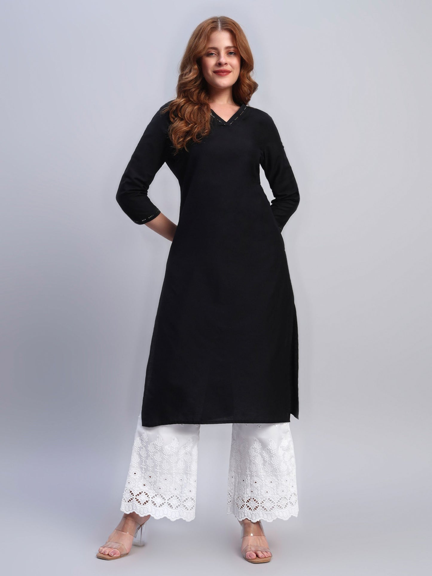 White Chikankari Cotton blend Women's Palazzo