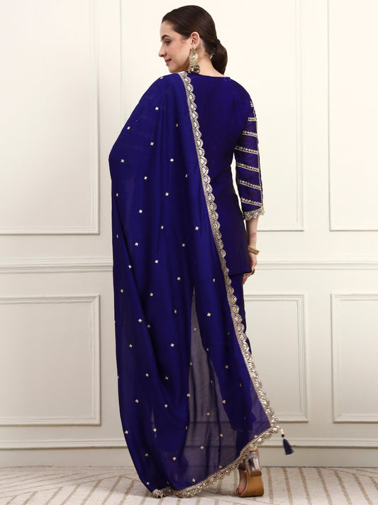 Embroidered Silk Women's Kurta, Dhoti & Dupatta Set