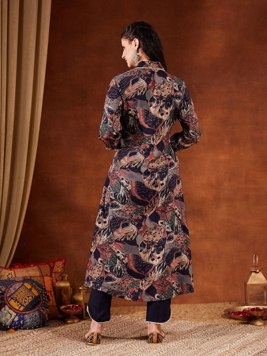 Blue Printed Rayon Women's Kurta and Pant Set