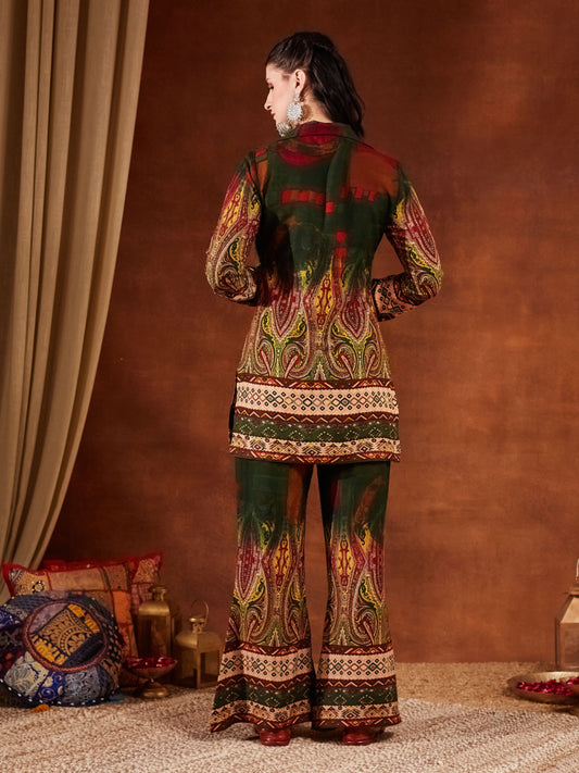 Green Printed Rayon Women's Kurta and Palazzo Set