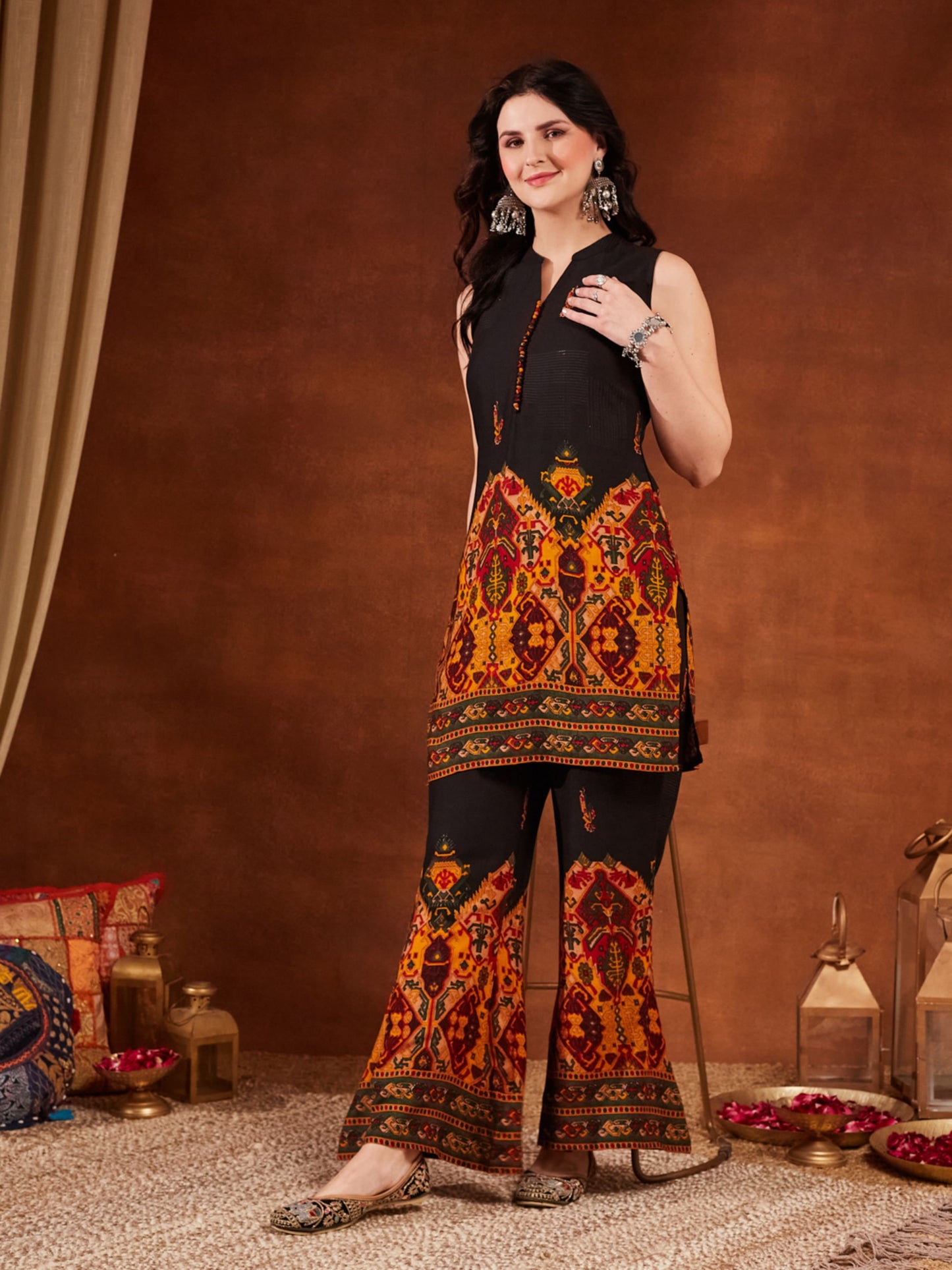 Purple Printed Rayon Women's Kurta and Palazzo Set