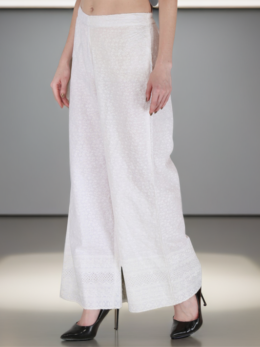 Women's Cotton Embroidered Chikankari Palazzo