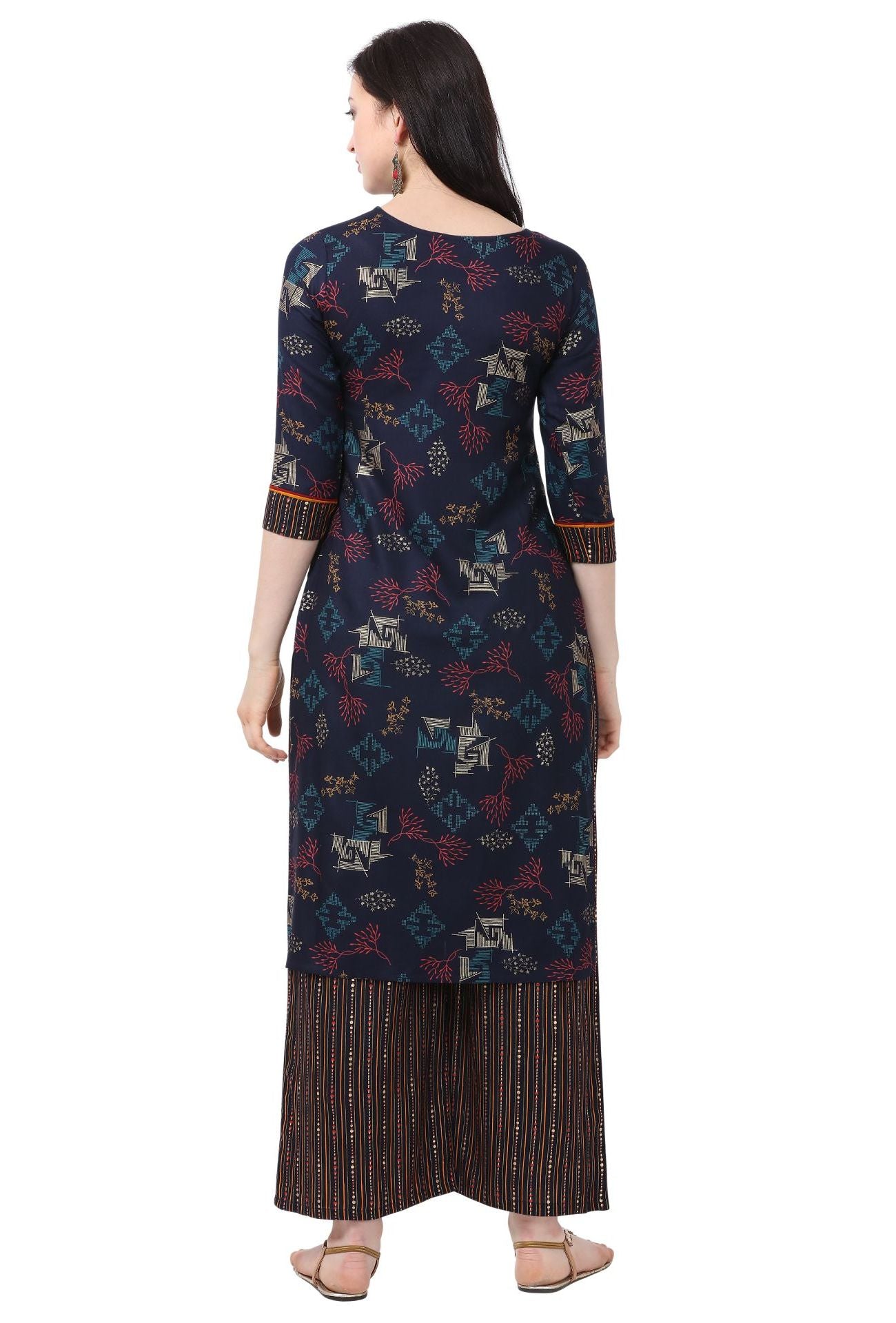 Navy Blue Rayon Foil Print Women's Straight Kurta