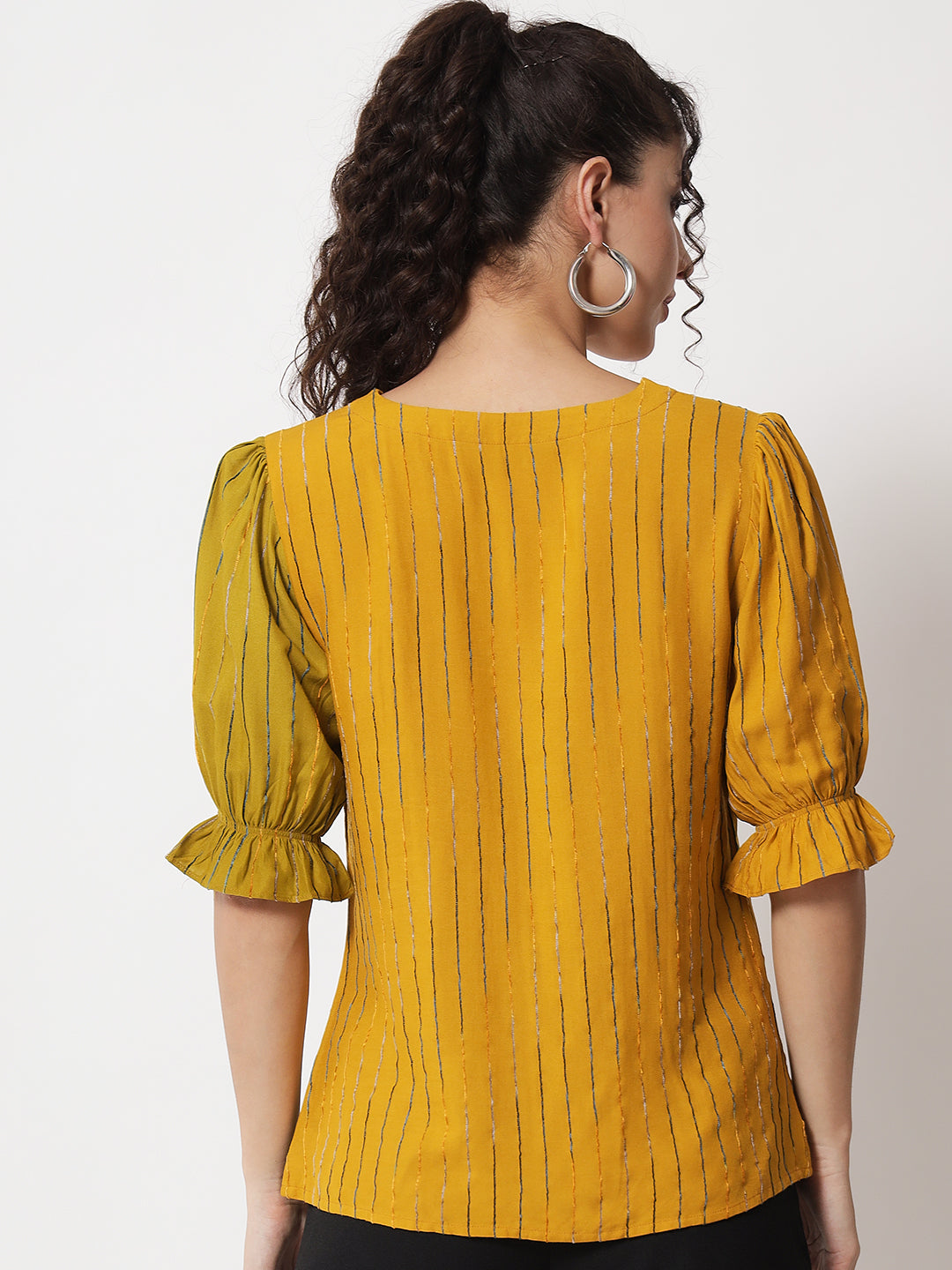 Women's  Party Half Sleeve Striped  Mustard Top