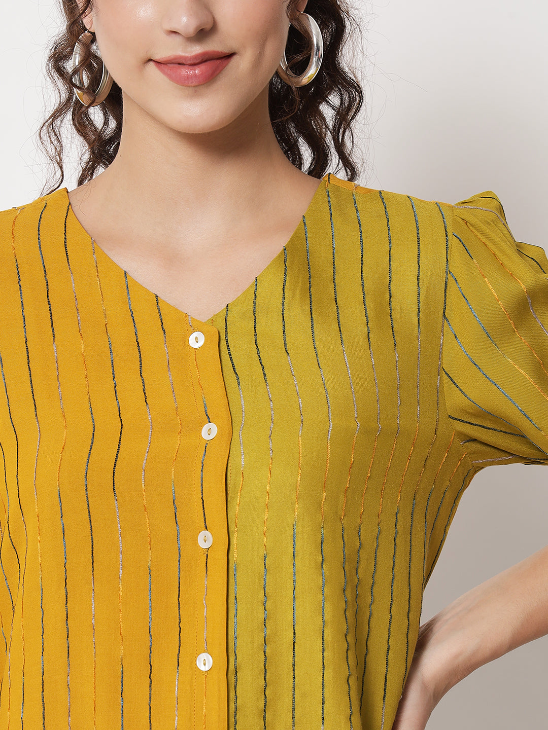 Women's  Party Half Sleeve Striped  Mustard Top