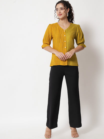 Women's  Party Half Sleeve Striped  Mustard Top