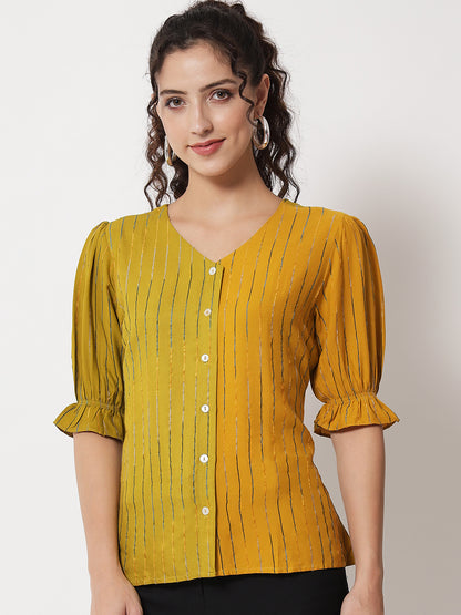 Women's Party Half Sleeve Striped Green Top