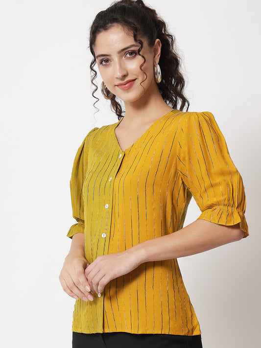 Women's Party Half Sleeve Striped Green Top