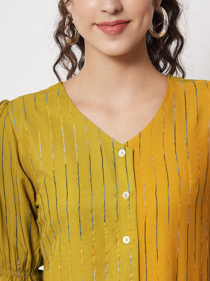 Women's Party Half Sleeve Striped Green Top