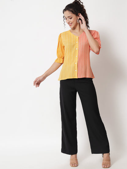 Women's Party Half Sleeve Printed Yellow Top