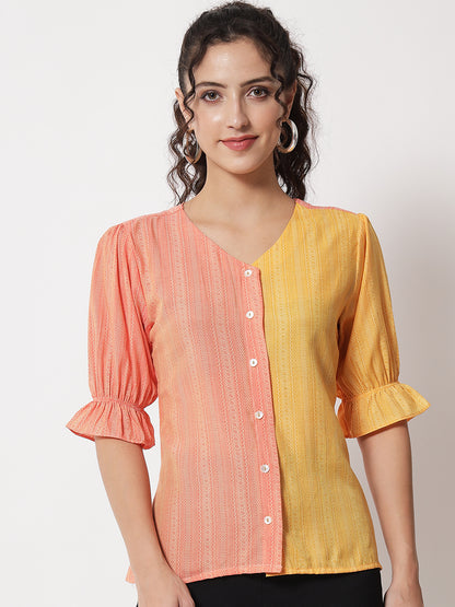 Women's Party Half Sleeve Printed Orange Top