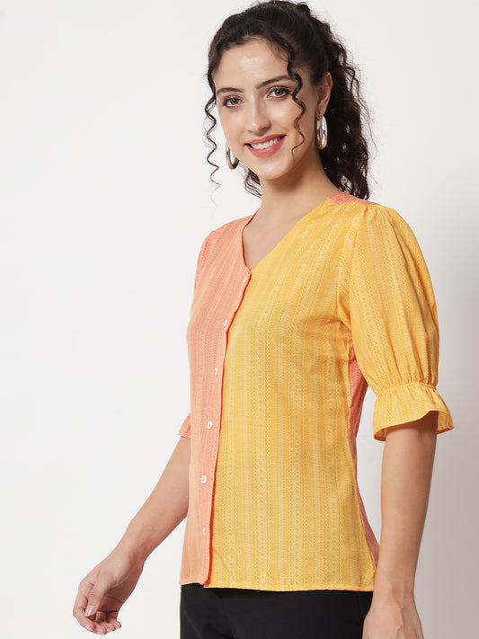 Women's Party Half Sleeve Printed Orange Top