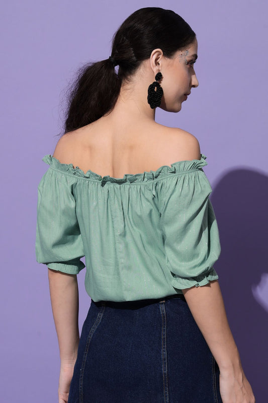 Women's Casual Half Sleeve Striped  Sea Green Top