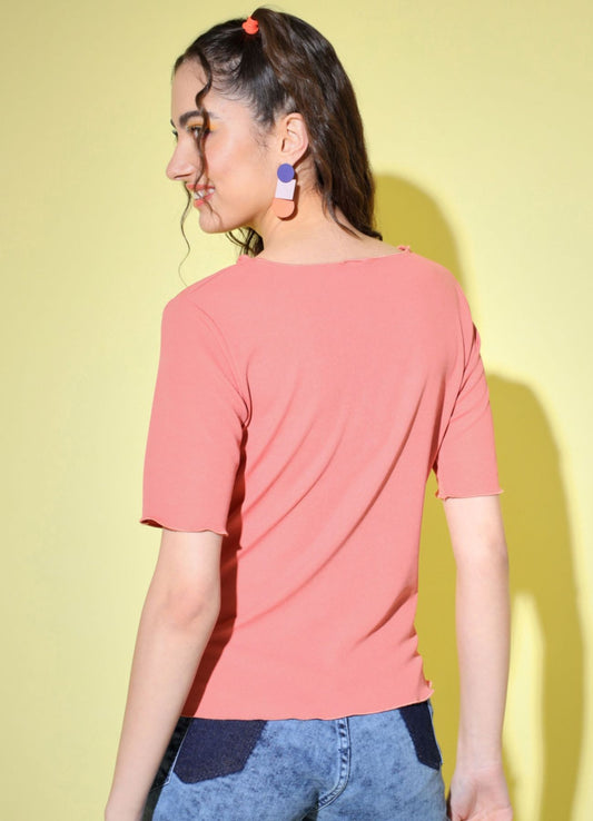 Women's Party Half Sleeve Solid  Pink Top