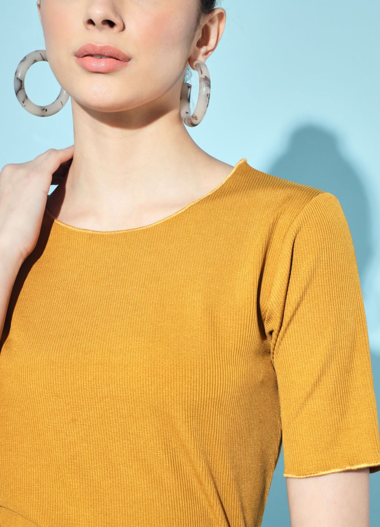 Women's Party Half Sleeve Solid Mustard Top