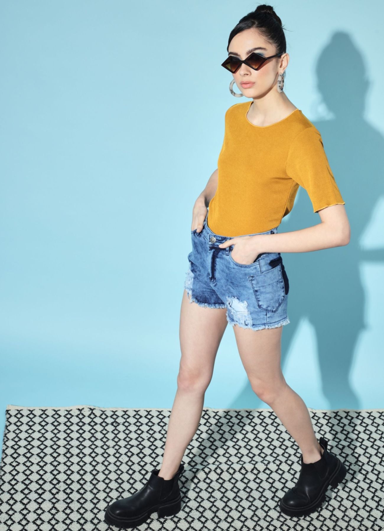 Women's Party Half Sleeve Solid Mustard Top