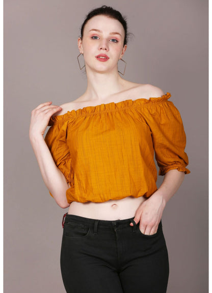Women's Casual Half Sleeve Solid Mustard Top