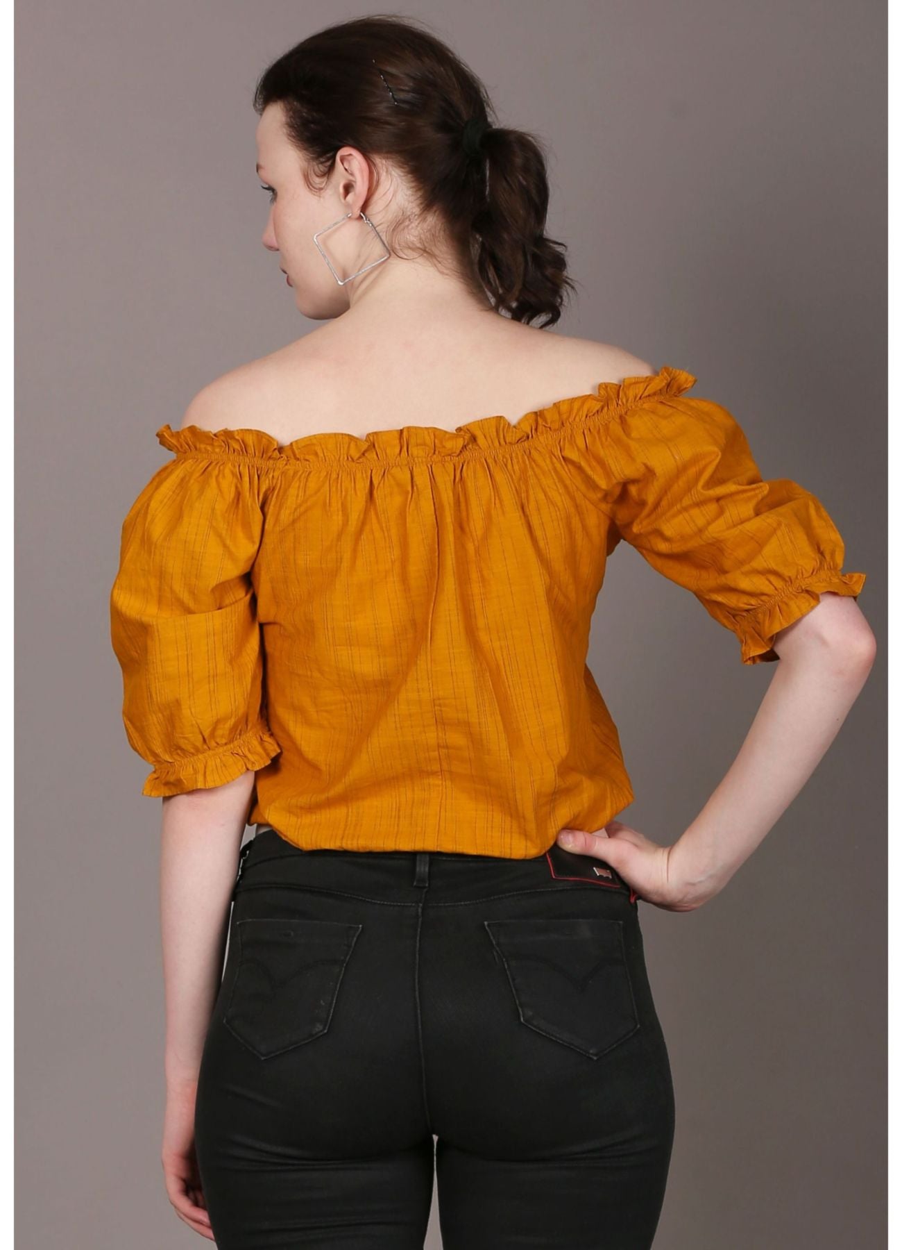 Women's Casual Half Sleeve Solid Mustard Top