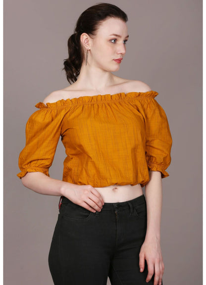 Women's Casual Half Sleeve Solid Mustard Top